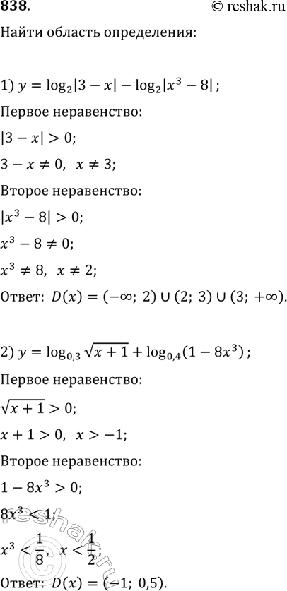  838.    :1) =|3-x|   2 - |x^3-8|   22) y= v(x+1)   0,3 + (1-8x^3) ...