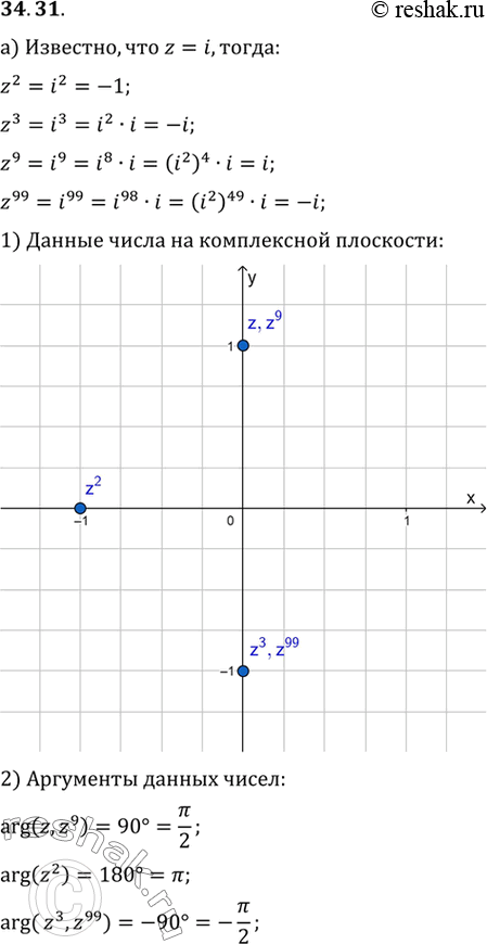  a) ,  z = i,      z, z2, z3, z9, z99    ,) ,  z = -i,     ...