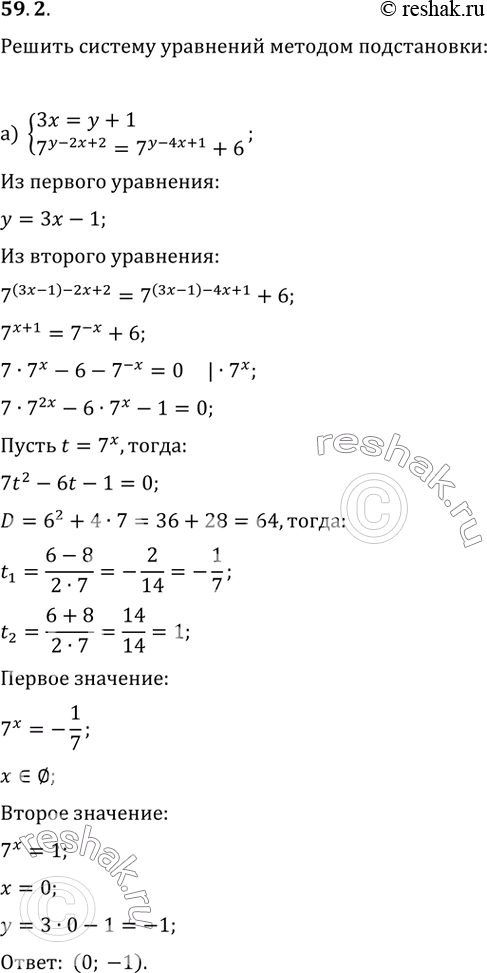  59.2)  =  + 1,7^(y - 2x + 2) = 7^(y - 4 + 1) + 6.)  = 2,log1/3 (2y + ) + log1/3 (x - y + 1) = log3 (1 / (y +...