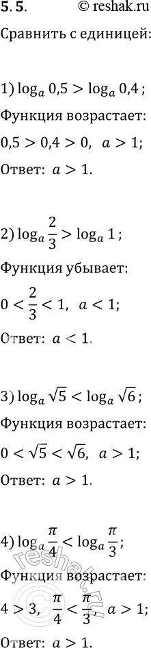  5.5.     , : 1) log_a 0,5>log_a 0,4;   3) log_a v5log_a 1;   4) log_a...