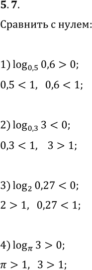  5.7.     :1) log_0,5 0,6;   2) log_0,3 3;   3) log_2 0,27;   4) log_?...