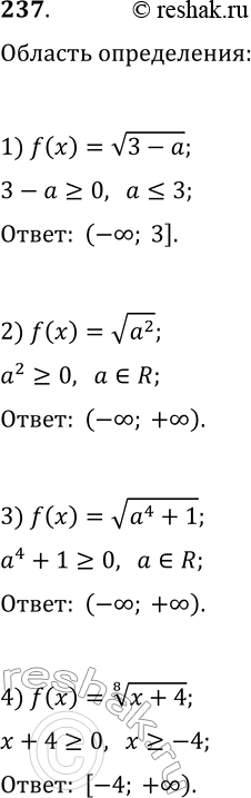  237.       1) v(3-a);   2) va^2;   3) v(a^4+1);   4) (x+4)^(1/8);   5) (a-8)^(1/9);   6) (-x^2)^(1/6);7)...