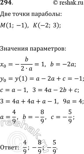  294.  y=ax^2+bx+c     M(1; -1)     K(-2; 3).    , b ...