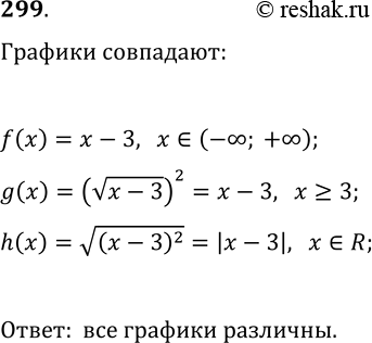  299.   f(x)=x-3, g(x)=(v(x-3))^2  h(x)=v(x-3)^2.     ...