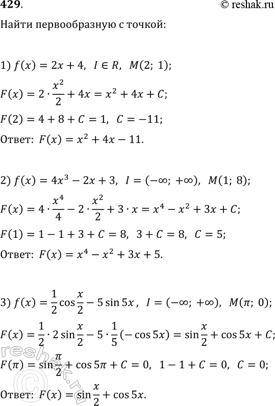  429.   f     I  F,       :1) f(x)=2x+4, I=(-?; +?), M(2; 1);2)...