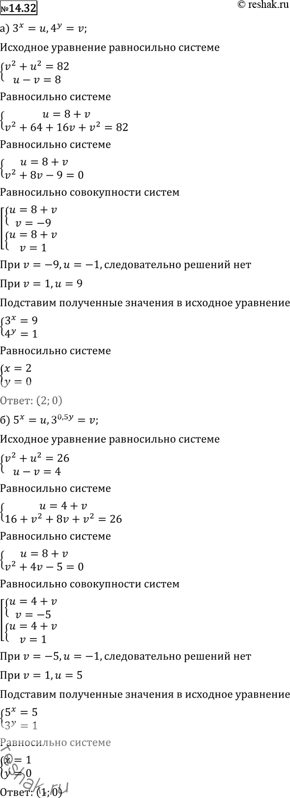  14.32 ) 4^2y+3^2x=823x-4y=8;) 3y+5^2x=265x-3^0,5y=4;) 3^2x-2^y/2=253^2x-2y=23....