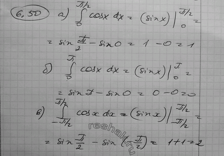  6.50 a)  (0;/2) cosxdx;	)  (0;) cosxdx;	)  (-/2;/2)...