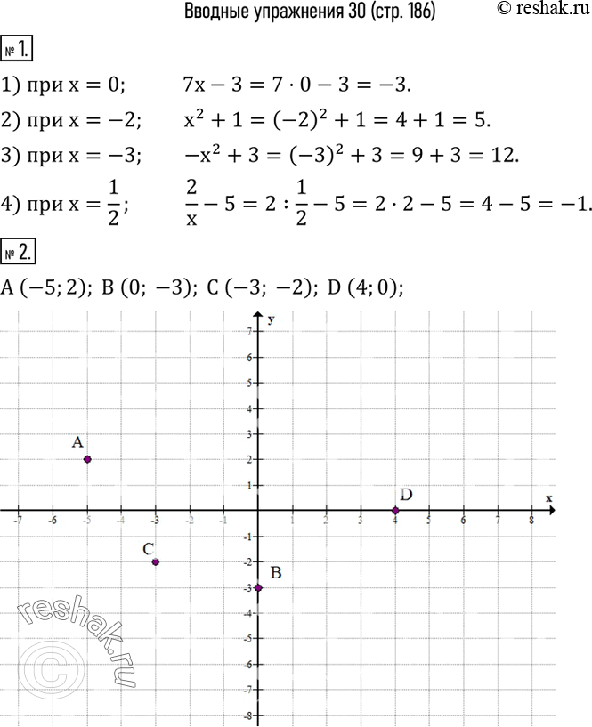  1.   :1) 7x-3  x=0;      2) x^2+1  x=-2; 3)-x^2+3  x=-3;    4)  2/x-5  x=1/2. 2.      A...