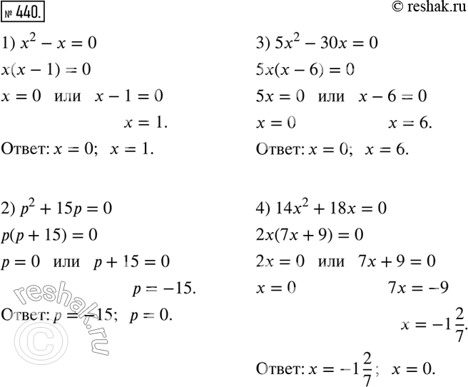  440  :1) 2 -  = 0;2) 2 + 15 = 0;3) 52 - 30 = 0;4) 142 + 18 =...