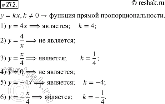  27.2.     ,  :1) y=4x;   2) y=4/x;   3) y=x/4; 4) y=0;    5) y=-4x;   6) y=-x/4? ...