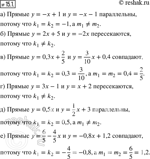  15.1.   ,    :)  =   + 1  y = -x - 1;)  = 2x + 5   = -2x;)  = 0,3x + 2/5  y = 3/10  +...