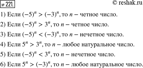  221. ,  ,           n, :1) (-5)^n > (3)^n;   3) (-5)^n < (-3)^n;   5) (-5)^n <...