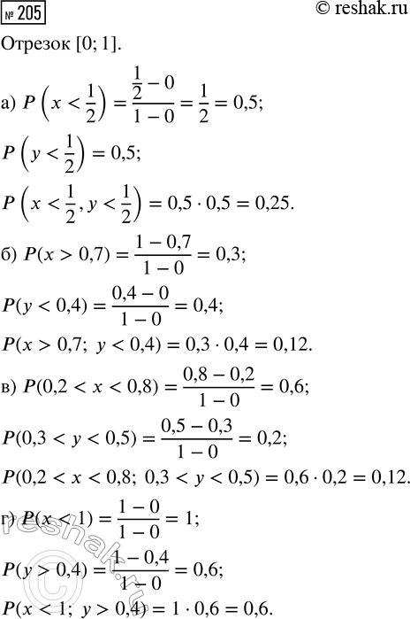  205.   [0; 1]            .   , :)  < 1/2, y < 1/2;     ) 0,2 <  < 0,8,...