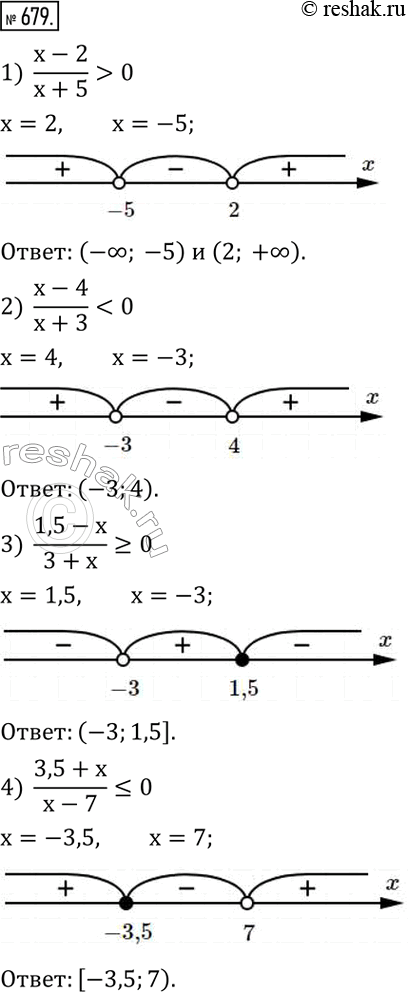  679.    :1)  (x-2)/(x+5)>0; 2) ...