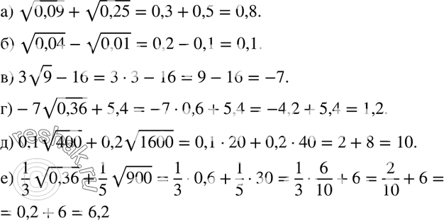  304.   :)  0,09 +  0,25;		)  0,04-  0,01;		) 3  9 - 16;) -7  0,36 + 5,4;) 0,1  400 + 0,2...