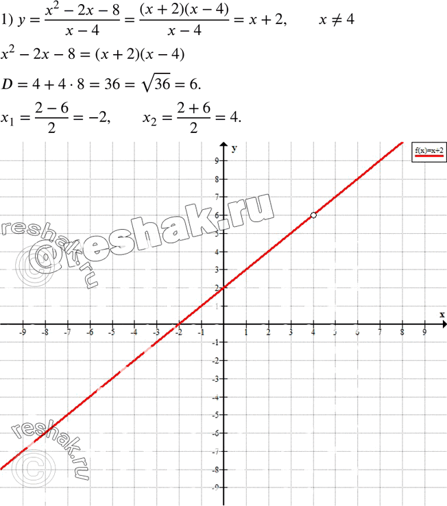  764.   :1) y = (x2 - 2x - 8)/(x - 4);2) y = (x2 - x - 2)/(x + 1) - (x2 - x - 30)/(x +...