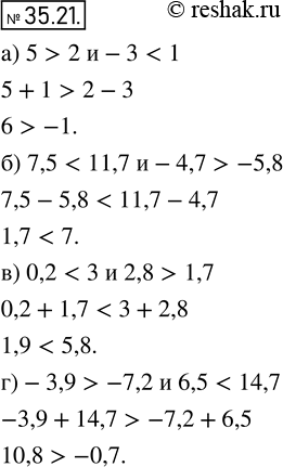  31.21. ) 5 > 2  -3 < 1;) 7,5 < 11,7  -4,7 > -5,8;) 0,2 < 3  2,8 > 1,7;) -3,9 > -7,2  6,5 <...