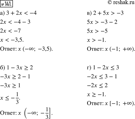   : 141. ) 3 + 2 < -4;) 1 - 3 >= 2;) 2 + 5x > -3;) 1 - 2...