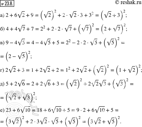  23.8.      :) 2 + 6v2 + 9;    ) 2v2 + 3;) 4 + 4v7 + 7;    ) 5 + 2v6;) 9 - 4v5;        ) 23 +...