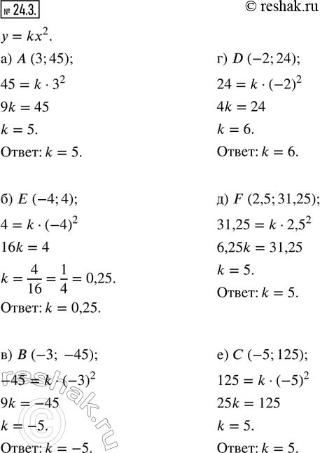  24.3.    k,  ,        = k^2:) (3; 45);   ) B(-3; -45);   ) F(2,5; 31,25);) (-4; 4); ...