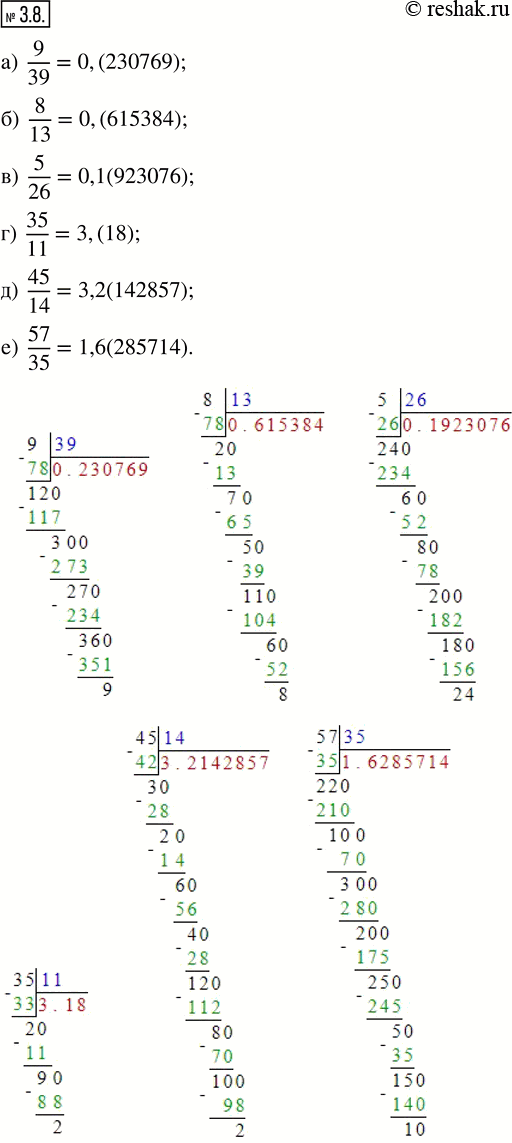  3.8.         : ) 9/39;   ) 5/26;    ) 45/14; ) 8/13;   ) 35/11;   )...