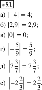  9.1. : ) |-4|;   ) |2,9|;   ) |0|;   ) |-5/9|;   ) |7 3/7|;   ) |-2...