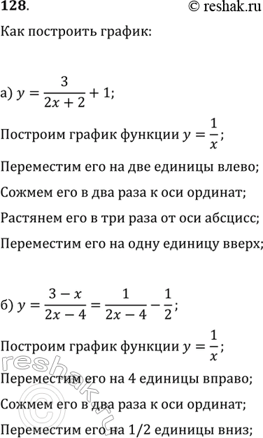  128.     y=1/x  ,    :) y=3/(2x+2)+1;   )...