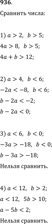  936. ,  :1) 4 + b  12,   > 2  b > 5;2) b - 2  0,   > 4  b < 6;3) b -   1,   < b  b < 0;4)  - 5b  1,   < 12 ...