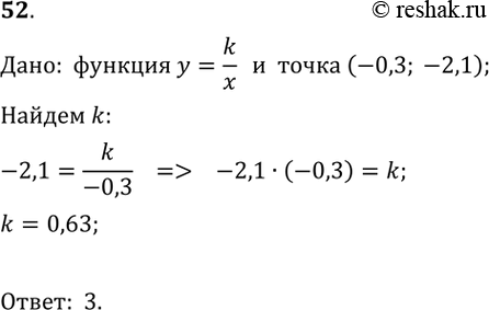  52.    =k/x.    k  ,      (-0,3; -2,1).1) 6,3;2) 7;3) 0,63;4) 1/7....