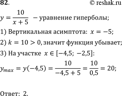  82.      = 10/(x+5)   [-4,5; -2,5].1) 5;	2) 20;	3) 4;	4) 25....