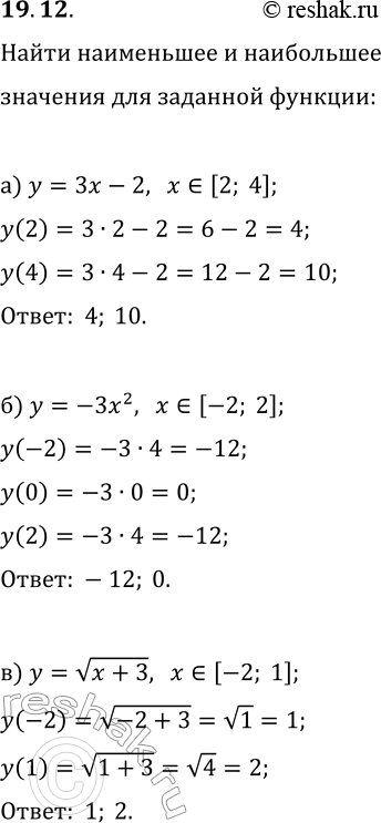  19.12.       :) y=3x-2, x?[2; 4];   ) y=2x+1, x?[-2; +?);) y=-3x^2, x?[-2; 2];   ) y=-1/3 x^2, x?(-?; 0];)...