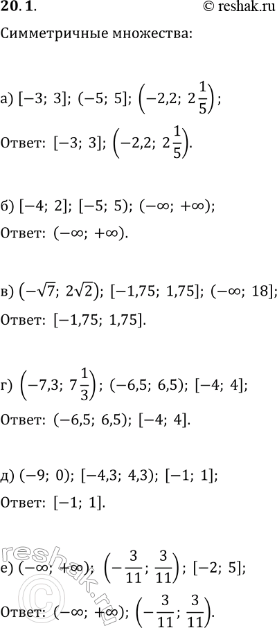  20.1.      :) [-3; 3], (-5; 5], (-2,2; 2 1/5);) [-4; 2], [-5; 5), (-?; +?);) (-v7; 2v2), [-1,75; 1,75], (-?;...