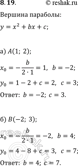  8.19.     b         y=x^2+bx+c: ) (1; 2);   ) (-2;...