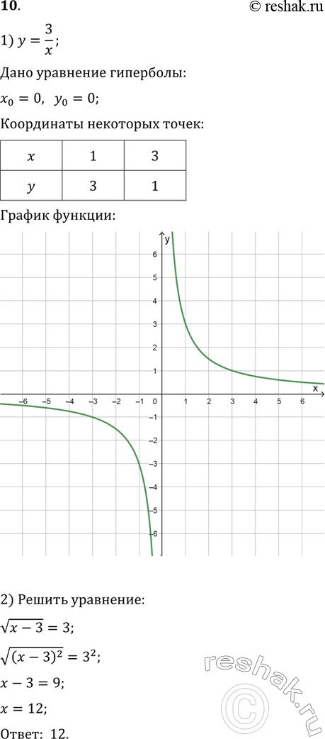  10. 1)    y=3/x.2)   v(x-3)=3.3)   ((6a+3)/(a^2-18a)+(6a-3)/(a^2+18a))(a^2-324)/(a^2+9).4) ...