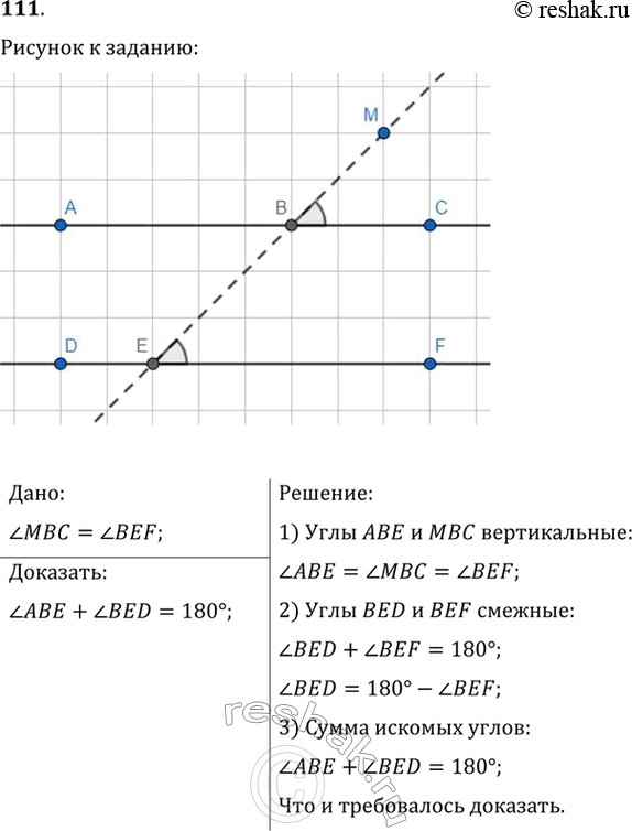  111.   90  MBC =  BEF. ,   ABE +  BED =...