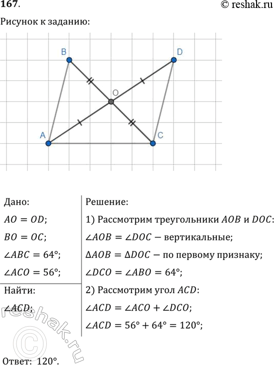  167.  AD           .   ACD,   ABC = 64,  ACO =...