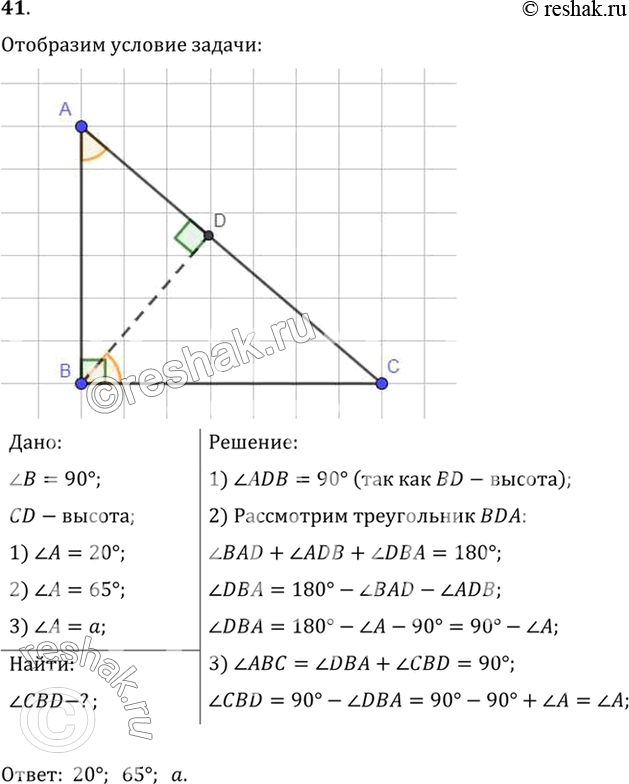  41.      BC   BD.   CBD, , : 1)   =20; 2)   =65; 3)  A =...