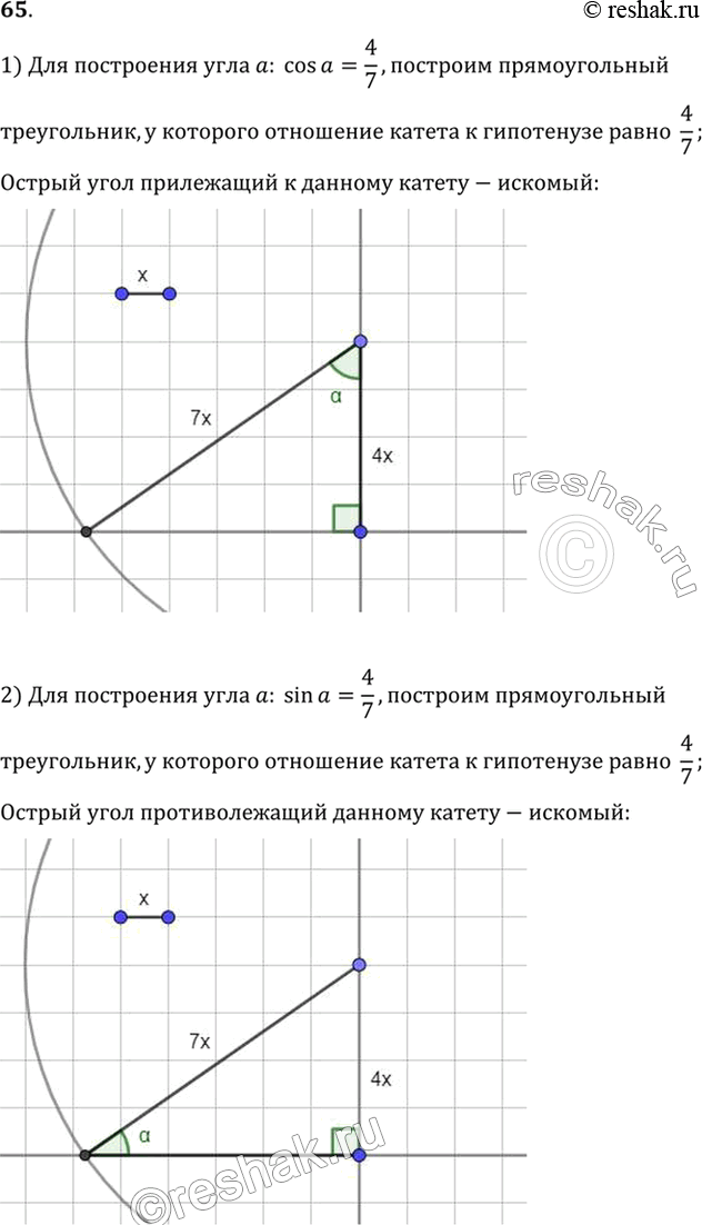  65.   , :	1) cos  = 4/7; 2) sin  = 4/7;3) sin  = 0,5; 4) tg  = 3/5; 5) ctg  =...