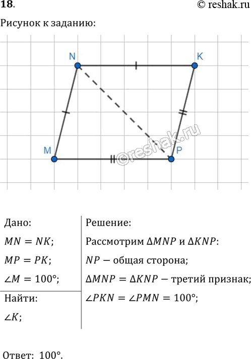  18.   MNKP ,  MN = NK, MP = ,  M = 100.  ...