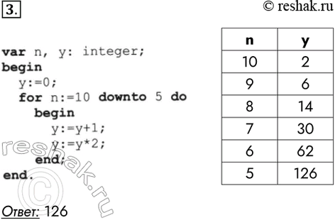  3.    ,        :var n, : integer;begin:=0;for n:=10 downto 5...