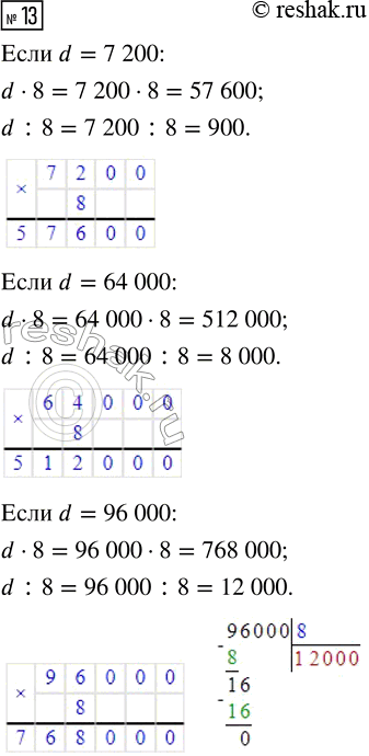  13.    d  8  d : 8,  d = 7 200; d = 64 000; d = 96...