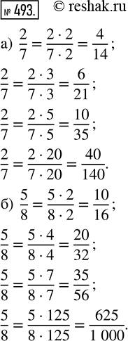  493. )  	2/7   14, 21, 35, 140.)   5/8   16, 32, 56,...