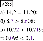  233. :) 14,2  14,20;     ) 10,72  10,719;) 8,7  8,608;      ) 0,095 ...