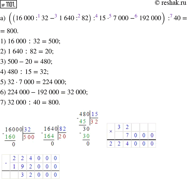  1101.  :) ((16 000 : 32 - 1 640 : 82) : 15  7 000 - 192 000) : 40; ) ((97 264 : 8 + 1 284 200 : 100) : 1 000  7 + 947)  100; ) ((24  250 +...