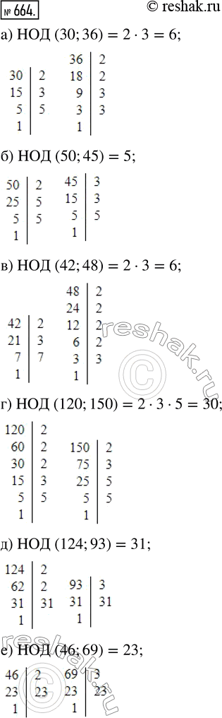  664. :)  (30, 36);     )  (50, 45);    )  (42, 48);)  (120, 150);   )  (124, 93);   )  (46,...