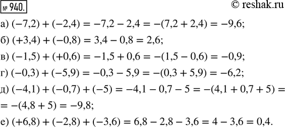  940.        ,      (.  637):) (-7,2) + (-2,4);   ) (-1,5) + (+0,6);   ) (-4,1) + (-0,7) +...