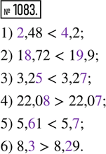  1083.  :1) 2,48  4,2;      2) 18,72  19,9;   3) 3,25  3,27;4) 22,08  22,07;   5) 5,61  5,7;     6) 8,3 ...