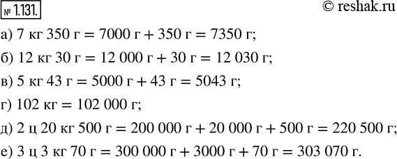  1.131.   :) 7  350 ;   ) 5  43 ;   ) 2  20  500 ;) 12  30 ;   ) 102	;      ) 3  3  70 .,   1 =1 000 ,1...