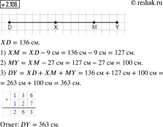  2.108.   DY  M    X  Y,  X -   D  M.    DY,  XD = 136 , XM  9   XD,  MY  27 ...