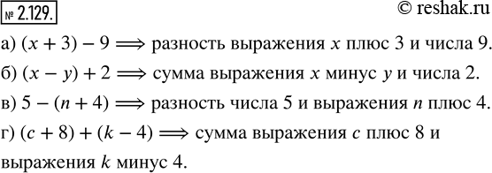  2.129.  :) (x + 3) - 9;   ) (x - y) + 2;   ) 5 - (n + 4);   ) (c + 8) + (k -...